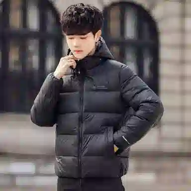 鸭鸭 连帽纯色面包羽绒服 男款