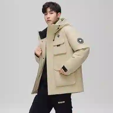 鸭鸭 石墨烯蓄热时尚韩版休闲百搭短款连帽山系户外运动多口袋防寒保暖工装羽绒服 男女同款