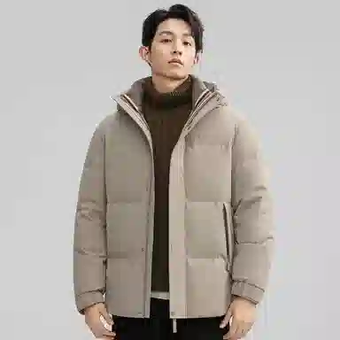 鸭鸭 石墨烯蓄热纯色韩版休闲百搭防寒保暖短款连帽羽绒服 男款
