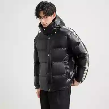 鸭鸭 亮面系列 中青年时尚韩版潮流百搭短款连帽户外休闲运动防寒保暖面包羽绒服 男款