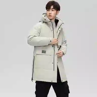 鸭鸭 鹅绒系列户外工装风连帽保暖休闲加厚新国标中长款羽绒服 男款