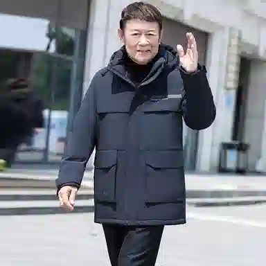 鸭鸭 鹅绒系列中老年爸爸装纯色商务休闲百搭拆卸连帽户外防寒保暖工装中长款羽绒服 男款