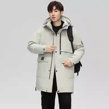 鸭鸭 鹅绒系列户外工装风连帽保暖休闲加厚新国标中长款羽绒服 男款