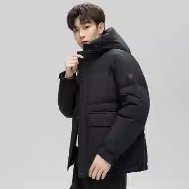 鸭鸭 纯色韩版休闲短款连帽加厚羽绒服 男款