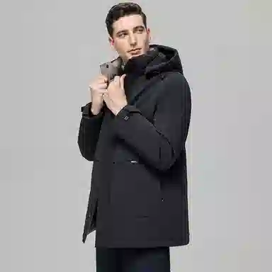 鸭鸭 中老年爸爸装纯色商务休闲厚款拆卸连帽外套户外防寒保暖石墨烯鹅绒羽绒服 男款