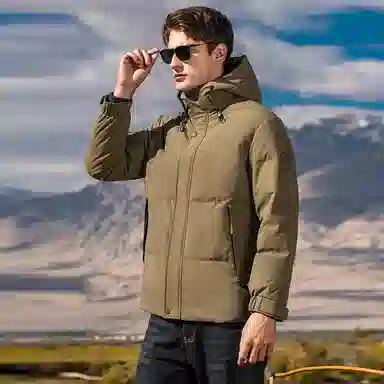 鸭鸭 石墨烯蓄热纯色韩版休闲百搭防寒保暖短款连帽羽绒服 男款