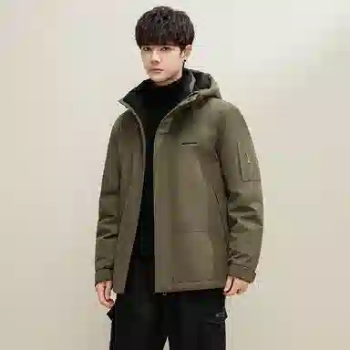 鸭鸭 纯色韩版休闲百搭短款连帽防寒保暖工装羽绒服 男款