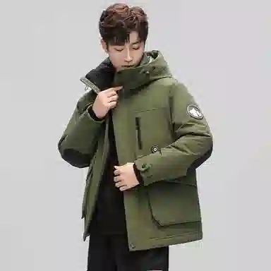 鸭鸭 中长款加厚连帽户外羽绒服 男款