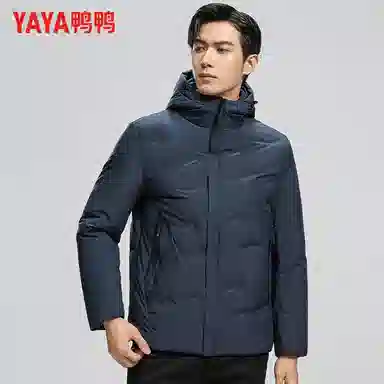 鸭鸭 休闲连帽短款经典字母印花无缝热压重磅保暖羽绒服 男款