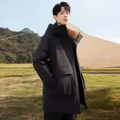 鸭鸭 中长款加厚保暖休闲宽松连帽套头羽绒服 男女同款