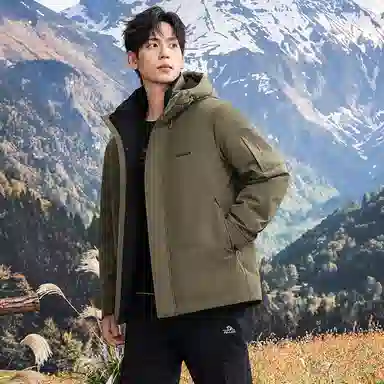 鸭鸭 石墨烯蓄热纯色韩版休闲百搭短款连帽户外防寒保暖工装羽绒服 男款