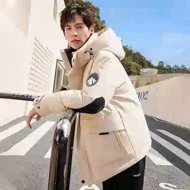 鸭鸭 中长款加厚连帽户外羽绒服 男款