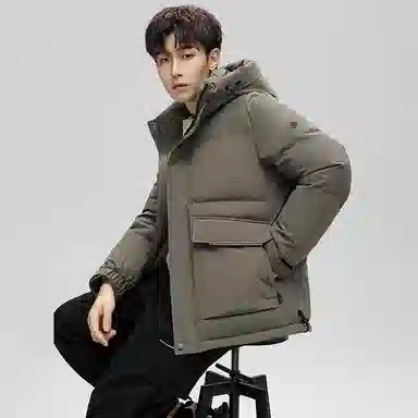 鸭鸭 纯色韩版休闲短款连帽加厚羽绒服 男款
