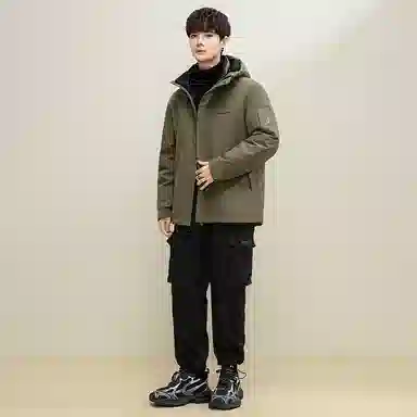 鸭鸭 纯色韩版休闲百搭短款连帽防寒保暖工装羽绒服 男款