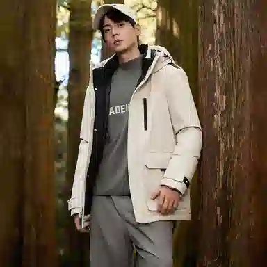 鸭鸭 山系户外系列 时尚韩版休闲中长款连帽外套加厚保暖工装风羽绒服 男女同款