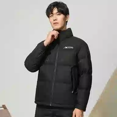 鸭鸭 时尚韩版字母拼色满印短款立领户外休闲防寒面包羽绒服 男款