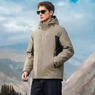 鸭鸭 鹅绒三合一系列 纯色山系户外远足防风防水保暖短款连帽登山羽绒服 男款