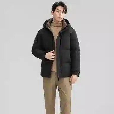 鸭鸭 石墨烯蓄热纯色韩版休闲百搭防寒保暖短款连帽羽绒服 男款