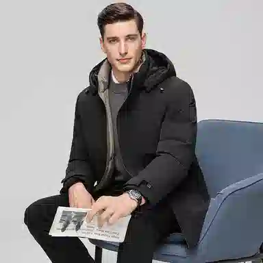 鸭鸭 中老年爸爸装纯色商务休闲厚款拆卸连帽外套户外防寒保暖石墨烯鹅绒羽绒服 男款