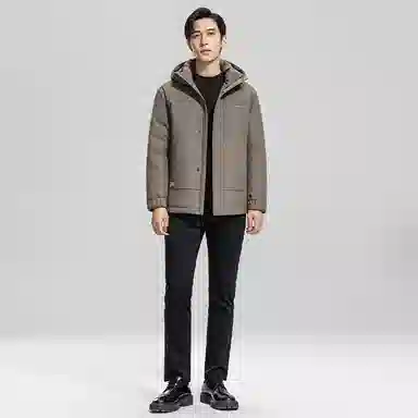 鸭鸭 石墨烯蓄热纯色商务休闲短款连帽外套男士户外防风保暖长袖羽绒服 男款