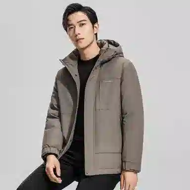 鸭鸭 石墨烯蓄热纯色商务休闲短款连帽外套男士户外防风保暖长袖羽绒服 男款