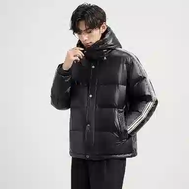 鸭鸭 亮面系列 中青年时尚韩版潮流百搭短款连帽户外休闲运动防寒保暖面包羽绒服 男款