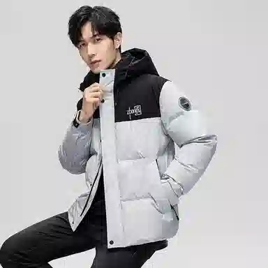 鸭鸭 中青年时尚韩版潮流中国风短款连帽外套山系户外运动休闲加厚保暖迷彩面包羽绒服 男女同款