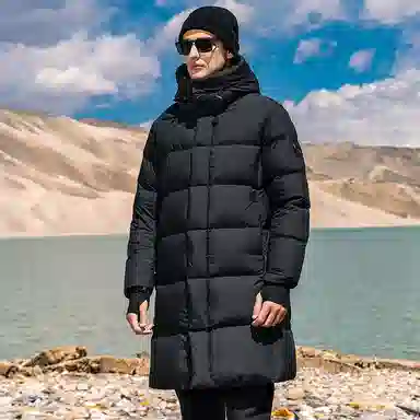 鸭鸭 极寒系列 高充鹅绒纯色韩版休闲经典百搭拆卸连帽户外运动加厚保暖中长款羽绒服 男女同款 黑色