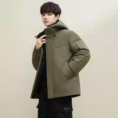 鸭鸭 纯色韩版休闲百搭短款连帽防寒保暖工装羽绒服 男款