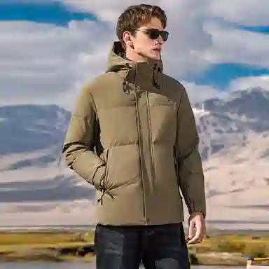 鸭鸭 石墨烯蓄热纯色韩版休闲百搭防寒保暖短款连帽羽绒服 男款