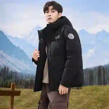 鸭鸭 中青年时尚韩版潮流中国风短款连帽外套山系户外运动休闲加厚保暖迷彩面包羽绒服 男女同款