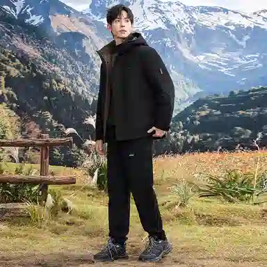 鸭鸭 石墨烯蓄热纯色韩版休闲百搭短款连帽户外防寒保暖工装羽绒服 男款