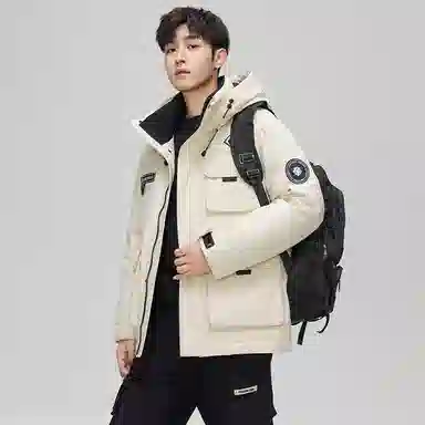 鸭鸭 石墨烯蓄热时尚韩版休闲百搭短款连帽山系户外运动多口袋防寒保暖工装羽绒服 男女同款