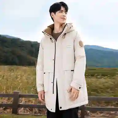 鸭鸭 中长款加厚保暖休闲宽松连帽套头羽绒服 男女同款