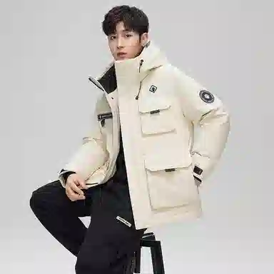 鸭鸭 石墨烯蓄热时尚韩版休闲百搭短款连帽山系户外运动多口袋防寒保暖工装羽绒服 男女同款