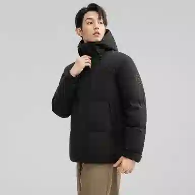 鸭鸭 青中年纯色韩版休闲百搭短款连帽外套户外运动防寒保暖石墨烯蓄热面包羽绒服 男款
