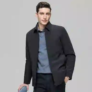 鸭鸭 鹅绒牛奶丝短款翻领爸爸装保暖商务干部装羽绒服 男款