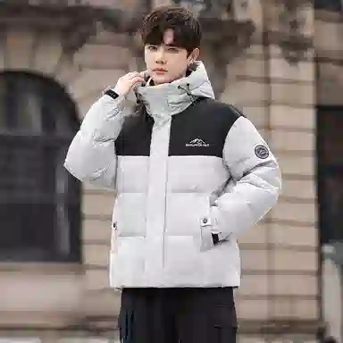 鸭鸭 青年时尚韩版潮流短款连帽户外运动休闲百搭防寒保暖迷彩面包羽绒服 男女同款