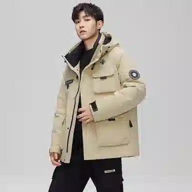 鸭鸭 石墨烯蓄热时尚韩版休闲百搭短款连帽山系户外运动多口袋防寒保暖工装羽绒服 男女同款