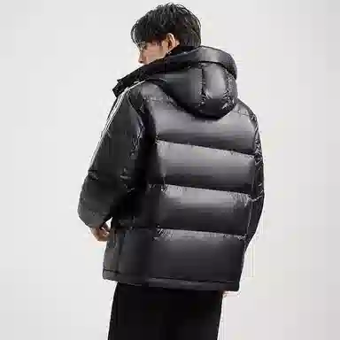 鸭鸭 亮面系列 中青年时尚韩版潮流百搭短款连帽户外休闲运动防寒保暖面包羽绒服 男款