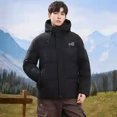 鸭鸭 中青年时尚韩版潮流中国风短款连帽外套山系户外运动休闲加厚保暖迷彩面包羽绒服 男女同款