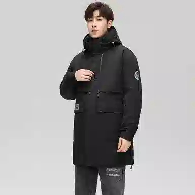 鸭鸭 鹅绒系列户外工装风连帽保暖休闲加厚新国标中长款羽绒服 男款