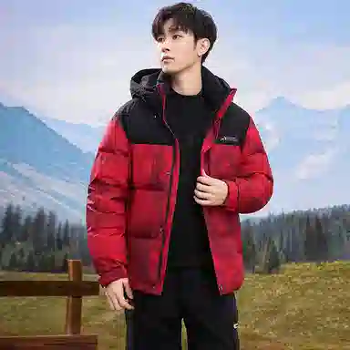 鸭鸭 中青年时尚韩版潮流中国风短款连帽外套山系户外运动休闲加厚保暖迷彩面包羽绒服 男女同款