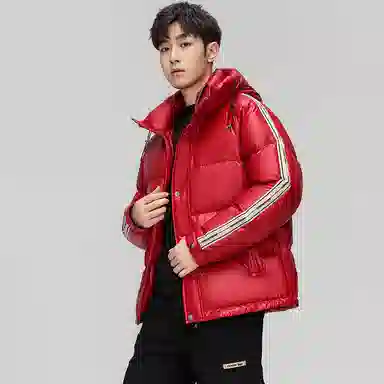 鸭鸭 亮面系列 中青年时尚韩版潮流百搭短款连帽户外休闲运动防寒保暖面包羽绒服 男款