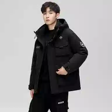 鸭鸭 石墨烯蓄热时尚韩版休闲百搭短款连帽山系户外运动多口袋防寒保暖工装羽绒服 男女同款