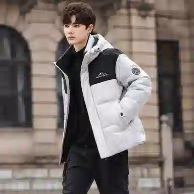 鸭鸭 青年时尚韩版潮流短款连帽户外运动休闲百搭防寒保暖迷彩面包羽绒服 男女同款