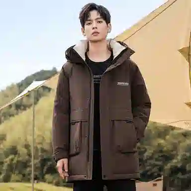 鸭鸭 中长款加厚保暖休闲宽松连帽套头羽绒服 男女同款