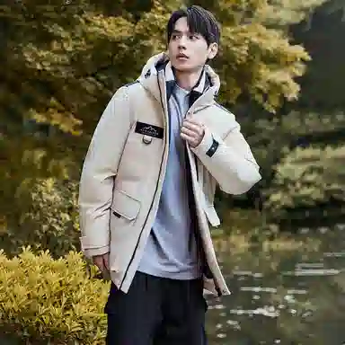 鸭鸭 山系户外系列 时尚韩版休闲中长款连帽外套加厚保暖工装风羽绒服 男女同款