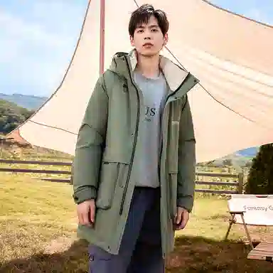 鸭鸭 中长款加厚保暖休闲宽松连帽套头羽绒服 男女同款