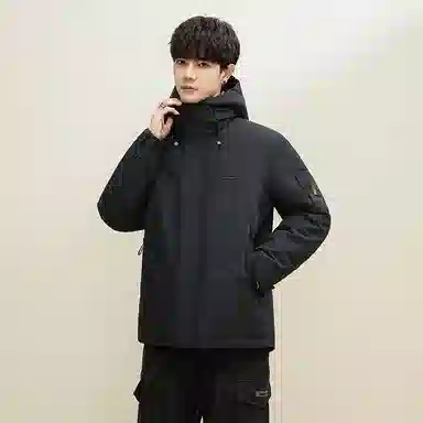 鸭鸭 纯色韩版休闲百搭短款连帽防寒保暖工装羽绒服 男款